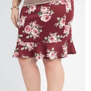 Agnes and Dora Women's Size XL 14 16 18 Skirt Flounce Pencil Ruffle Burgundy